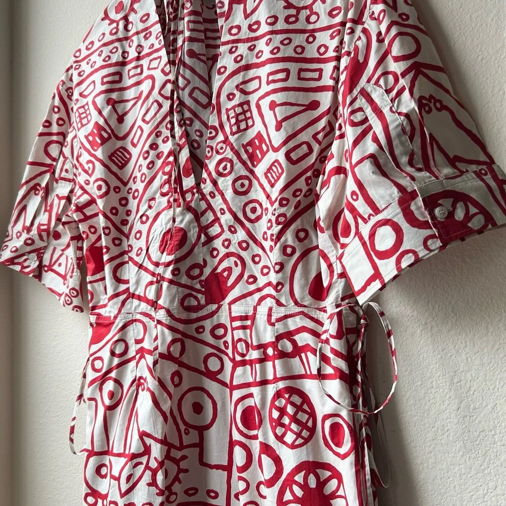 COLVILLE Red White Kitchen Dinner Abstract printed cotton-poplin midi dress Sz 6